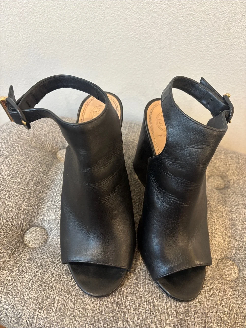 Tory Burch Black Open-Toe Ankle Strap Block Heel Sandals